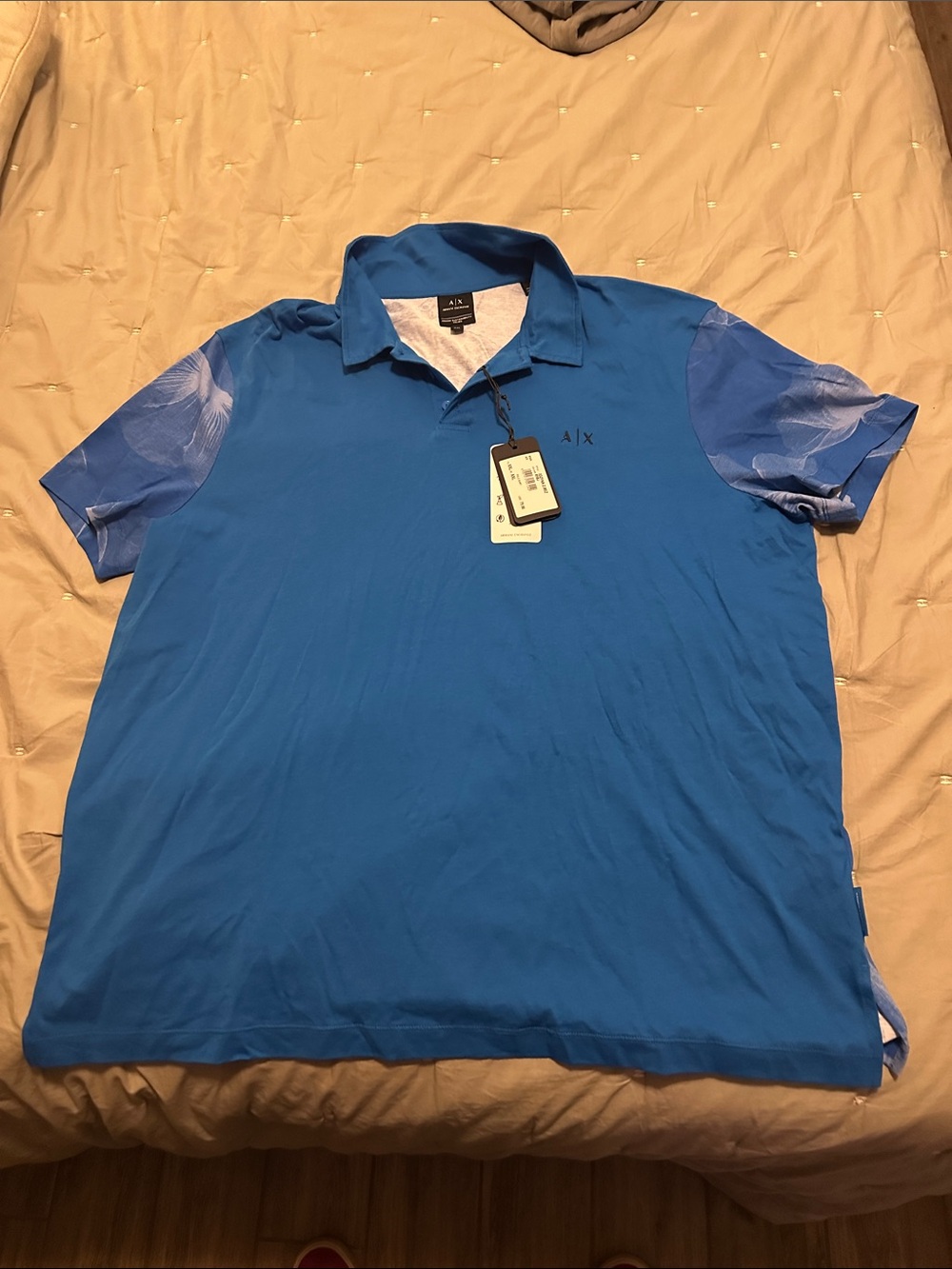 A/X Armani Exchange Men’s XXL Blue Polo- Patterned Floral sleeves/ back NWT